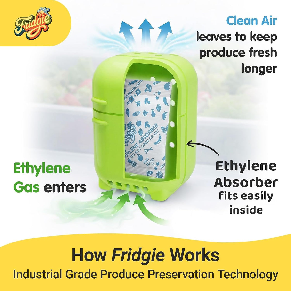 Fridgie Produce Saver, Ethylene Gas Absorber, Fridge Lettuce Keeper - Blue