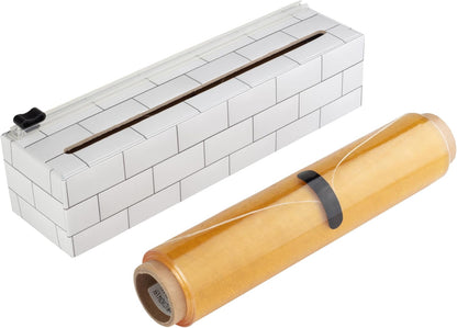 ChicWrap Subway Tile Plastic Wrap Dispenser - Includes 9"x250' roll | Small, Reusable Plastic Wrap Dispenser with Four Non-Slip Rubber Feet and Slide Cutter