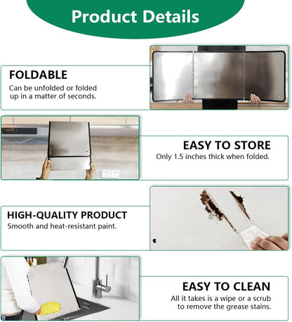 Silver Large 2 Pieces 2 Sided Stainless steel Splatter Guard for Frying Stove Top,Oil Splash Guard Cooking for Stove,Non Stick Foldable Splatter Screen