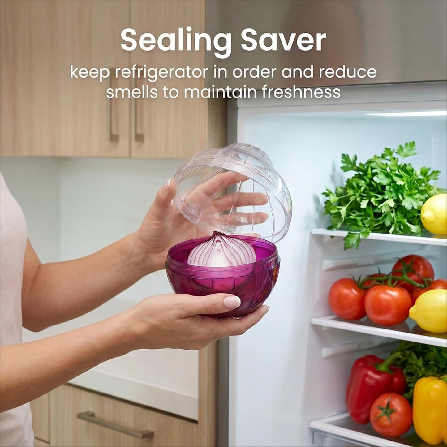 Onion Keeper Onion Storage Containers Onions Tomato Saver Reusable Tomato Lemon Holder Fruit Storages Box Freshness Saver Keepers with Transparent lid for Fridge Vegetable Fruits Onions Stays Fresh
