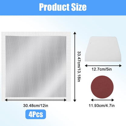 4 Pcs 12 Inch Drywall Repair Kit Self Adhesive Mesh Drywall Repair Patch Set with Scraper Heavy Duty Metal Dry Hole Patch Tools for Large Holes Wall Ceiling Tool(Scraper and 2 Pcs Sandpaper)