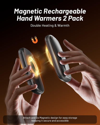 Hand Warmers Rechargeable 2 Pack, 3-Settings Rechargeable Hand Warmer, AI Smart Heating, Pocket Portable Electric Hands Warmer, Magnetic Handwarmers, A Winter for Kids and Loved Ones