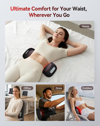 FliKEZE 4-in-1 Lumbar Massager with Red Light 650/850nm Cordless 5000mAh | Lumbar Support Pillow Lower Back Massager with Vibration, Airbag Traction & Heating for Back & Waist Comfort, FSA Eligible