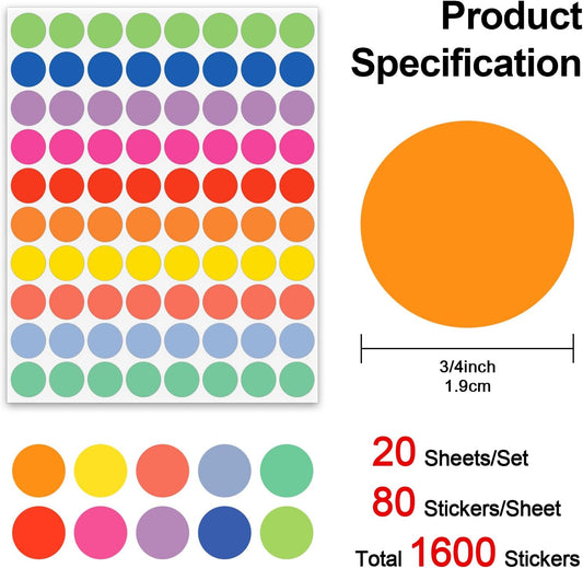 6 Different Colored Dot Stickers for Toddlers Kids 3/4 Inch 3000 Pcs, Misofuki 6 Assorted Blank Circle Garage Sale Price Stickers Rolls for Classroom Student Home, Round Color Coding Label Stickers