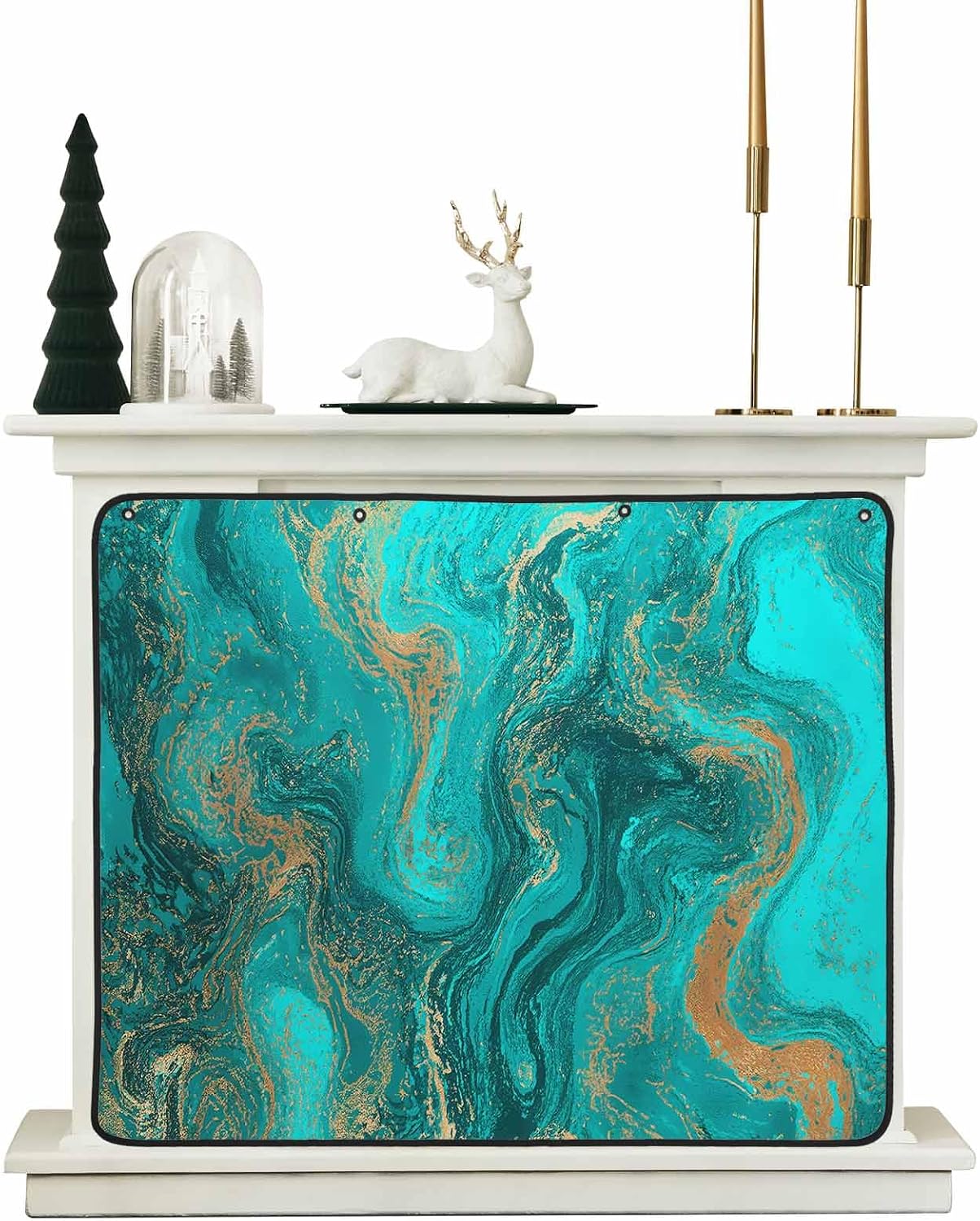 Magnetic Fireplace Cover Sage Green Marble Fireplace Screen Decorative Abstract Fluid Art Insulation Fireplaces Blocker Blanket Save Energy Fireplaces Draft Stopper Covers for Living Room 36x30 Inch