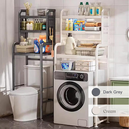 Adjustable Laundry Organizer Shelf over the Washer and Dryer Storage Shelf | 3 Tier Expandable Over Washer Storage, Over Toilet Washing Machine Bathroom Organization Shelves with Pegboard and Hook