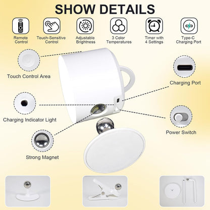 Lemical LED Magnetic Wall Mounted Lights USB Rechargeable Wall Sconces with Remote 3 Color Temperatures Dimmable 360°Rotate Magnetic Ball Convertible to Desk Lamp Bedside Light for Reading Hallway