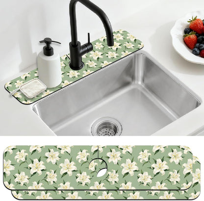 2 Pcs Kitchen Sink Splash Guard Faucet Mat Wood Grain Pattern Faucet Mat for Sinks Natural Wood Color Absorbing Drying Mats for Kitchen Bathroom, 23.6x5.5inch
