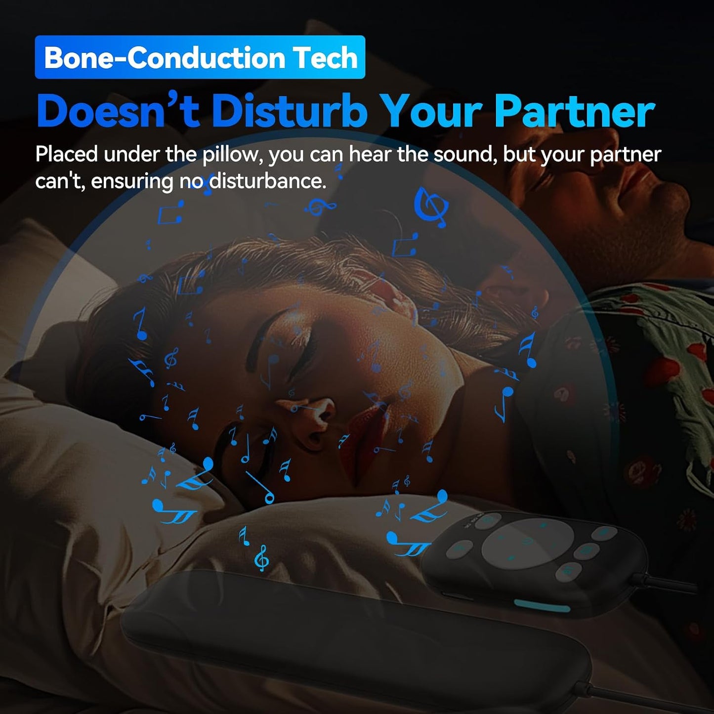 Pillow Speaker for Sleeping w/Remote - Without TF Card, White | Bone Conduction Speaker, 36 Built-in White Noise, Flat Thin Wireless Speaker under Pillow for Side Sleepers, Dusker Sleep Bar