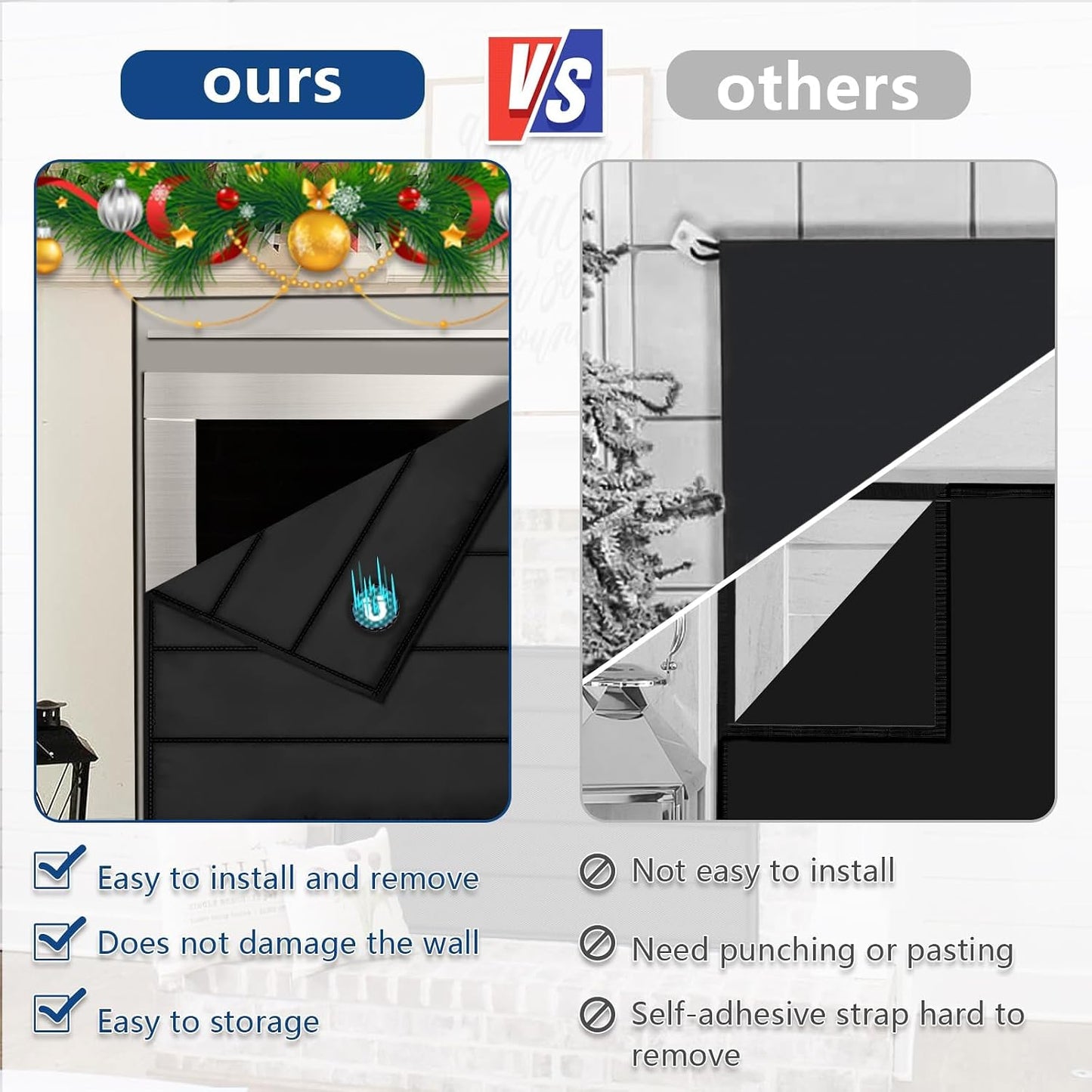 36"x24" Fireplace Cover, Magnetic Fireplace Blocker Blanket Stop Heat Loss | Indoor Fireplace Draft Stopper Save Energy, Magnetic Fireplace Draft Cover for Iron Fireplace Frame