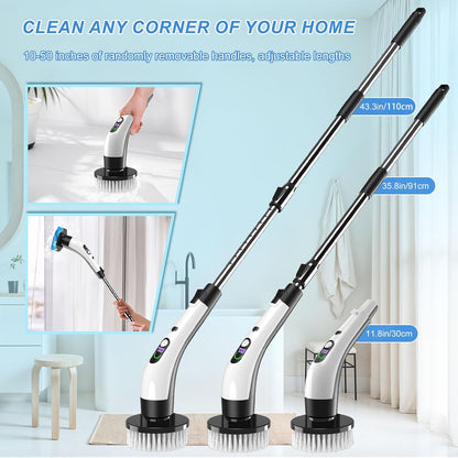 Electric Spin Scrubber - Cordless IPX7 Waterproof Shower Scrubber with 2 Speed Settings and 6 Replaceable Heads，Electric Cleaning Brush for Bathroom，Kitchen and Windows