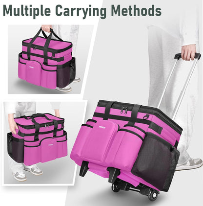 Ytonet Cleaning Caddy with Wheels, Extra Large Rolling Cleaning Caddy Bag | with Detachable Trolley for Housekeepers, Water Resistant Cleaner Supplies Organizer with Wheels for Kitchen, Tool Organizer