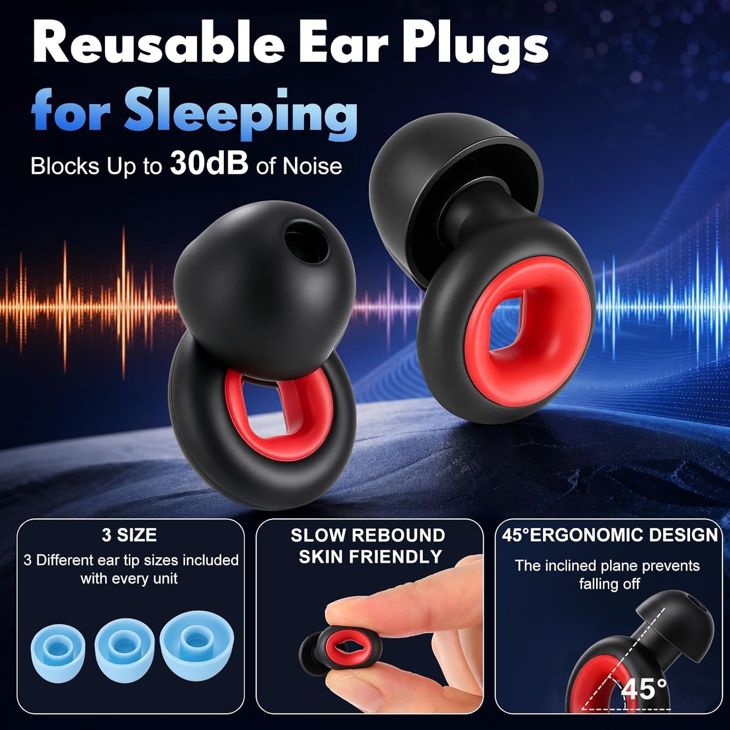 Tellegloww 10 Pairs Ear Plugs for Sleeping 30db Reusable Silicone Ear Plug