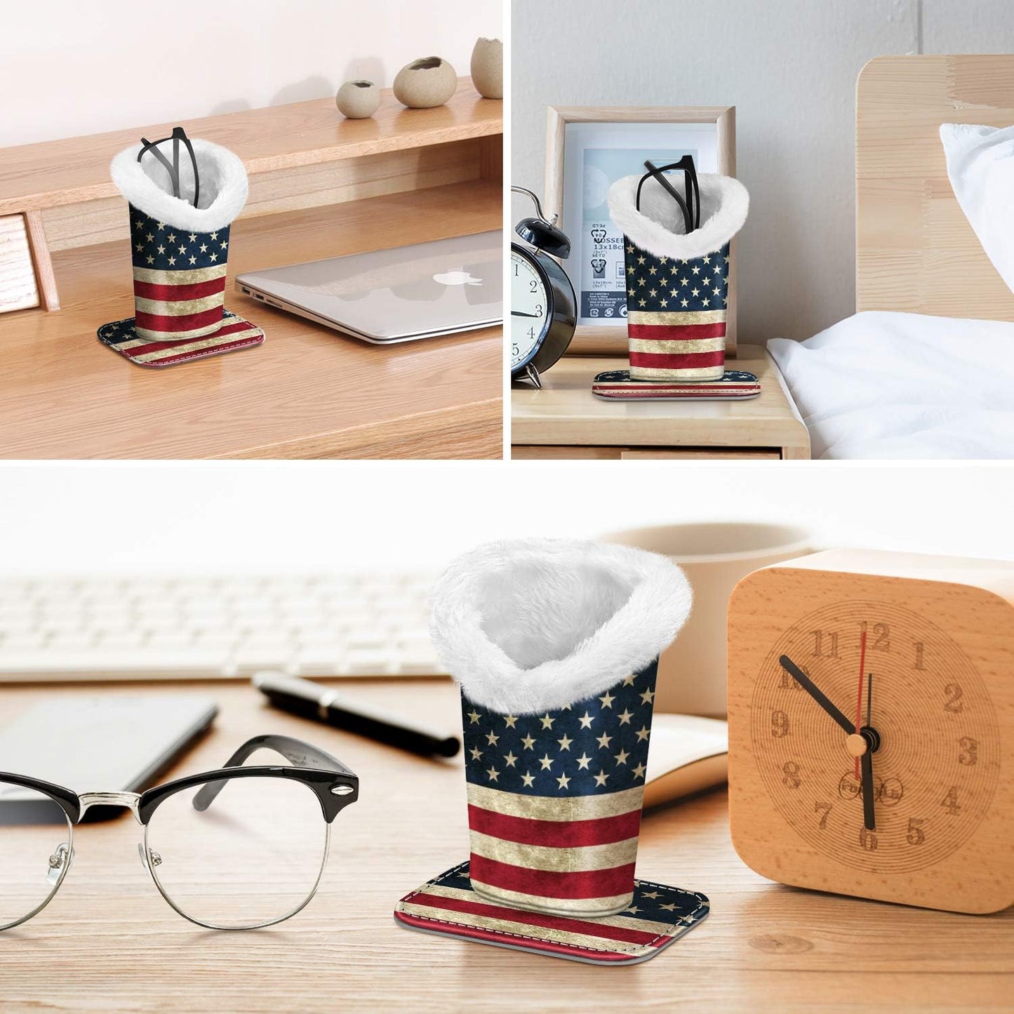 FINTIE Plush Lined Eyeglasses Holder, Glasses Stand Case For Nightstand | Soft Plush Lining, Bedside Eyeglasses Holder, Office Desktop Organizer, Small Item Storage, Anti-Scratch - Colors A