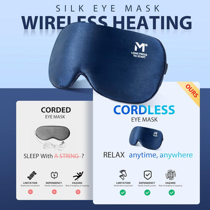 Silk Cordless Heated Eye Mask, Washable Heat Eye Compress for Dry Eye Electric Eye Heating Pad Warm Eye Mask for Eye Fatigue Stye Sinus Blepharitis MGD Gifts for Men Women - MerSun