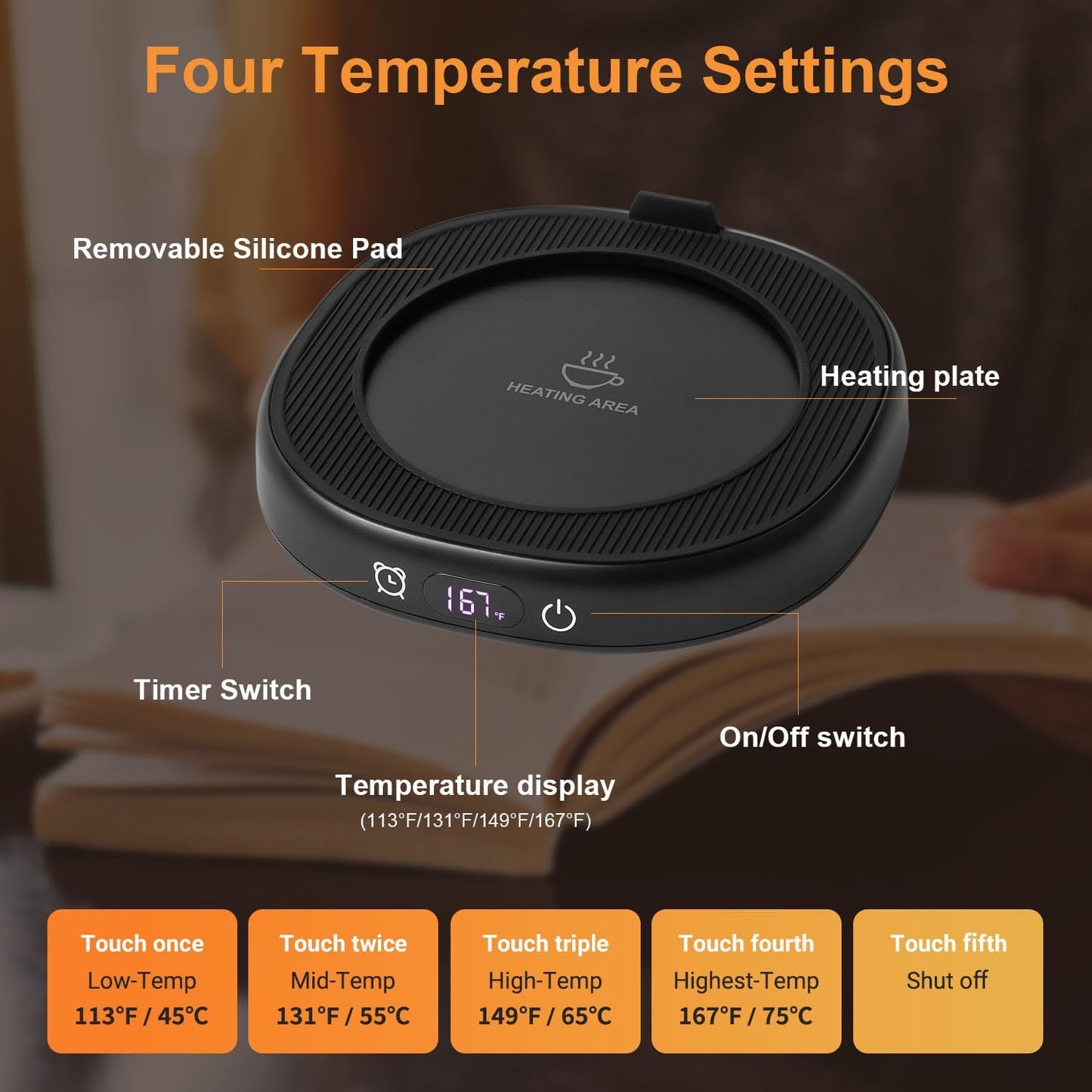 Coffee Mug Warmer & You are Awesome Mug Set, Electric Cup Warmer for Desk | Beverage Warmer Plate for Coffee, Tea, 4 Temperature Setting, 8-Hours Auto Shut Off, 14oz Mug with Spoon & Lid Included