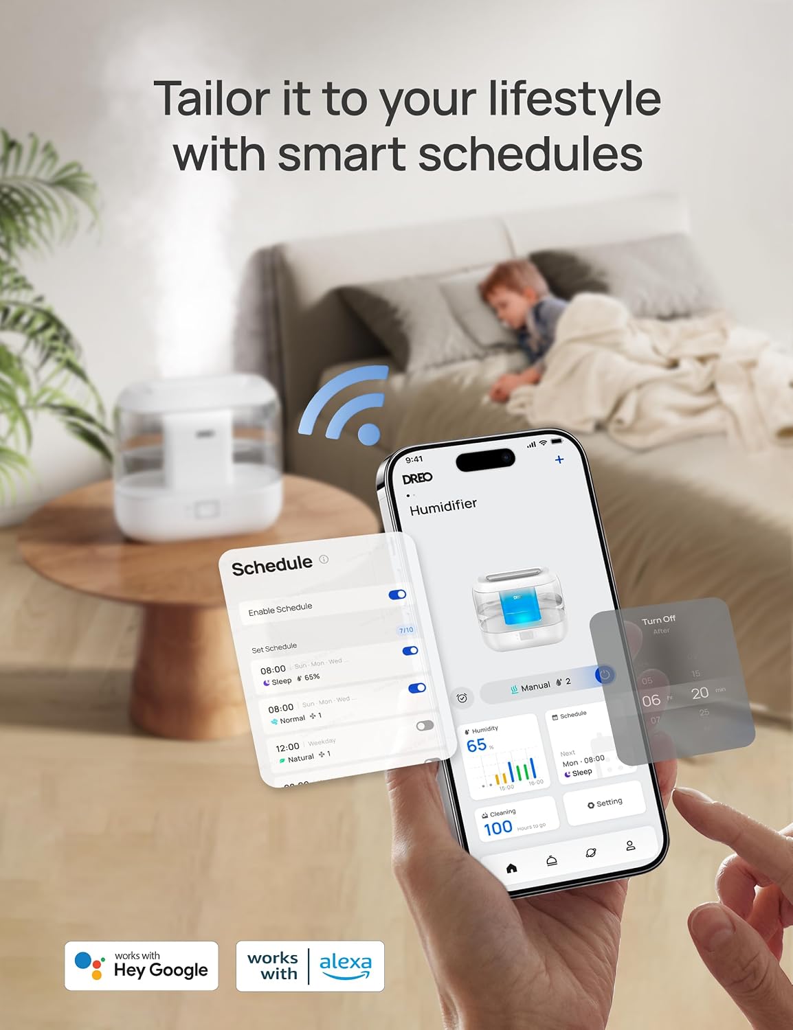 DREO Smart Humidifiers for Bedroom, 4L Cool Mist Humidifier