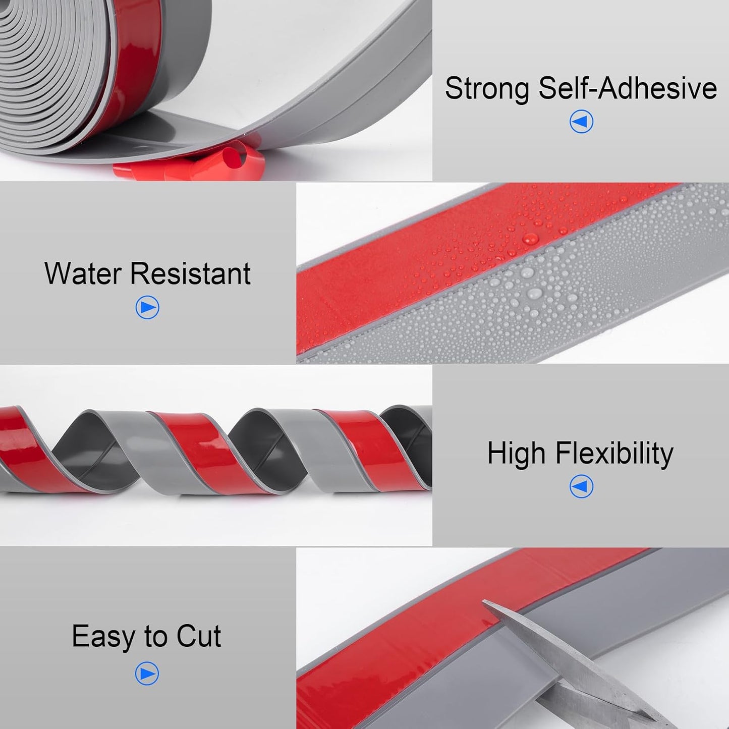 ToLanbbt Weather Stripping Silicone Door Seal Strip 2 in x 10 ft Door Draft Stopper Self Adhesive Tape, Side & Bottom Gaps Insulation Seal for Glass Shower Sliding Window, Black