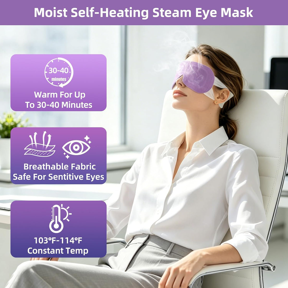 25 Pack Self Heating Warm Compress for Dry Eyes,Steam Eye Mask for Digital Eye Strain & Stye Treatment, Disposable Heated Eye Mask, Moist Heat No Microwave Needed, Sleep Travel Ready