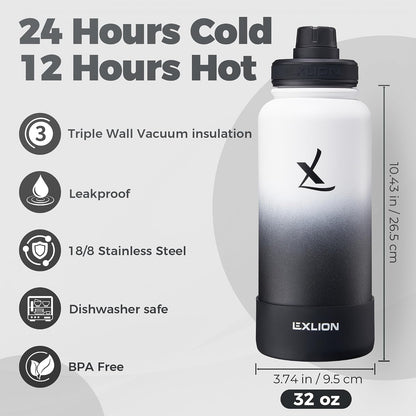 Lexlion Tea Infuser Water Bottle 22 Oz – Triple Wall Insulated Stainless Steel, Loose Leaf & Fruit Strainer, 3 Leakproof Lids, BPA-Free Silicone Sleeve, Reusable Thermal Mug