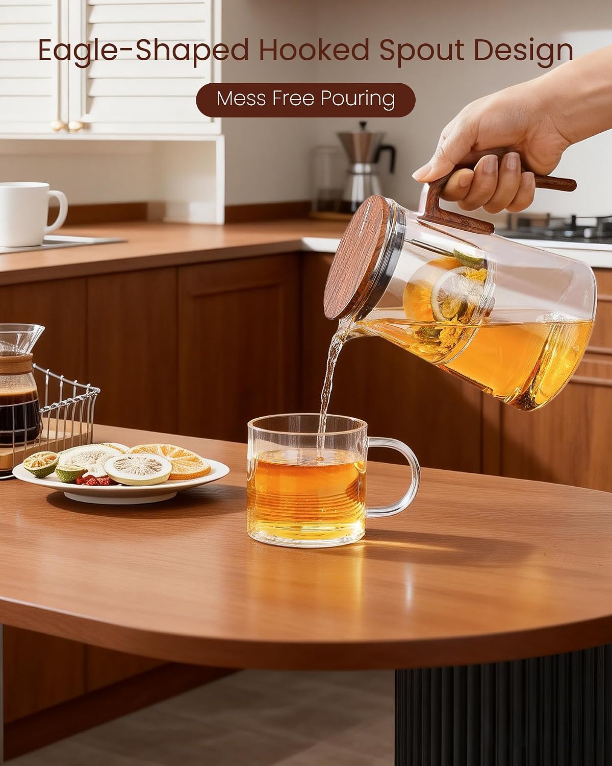ZENS Magnetic Glass Infuser Teapot for Loose Tea, 27oz Walnut Wood Handle | Magic Teapot with Infuser, Echanted Tea Maker, Mess-Free Loose Leaf Tea Diffusers for Tea lover Gifts