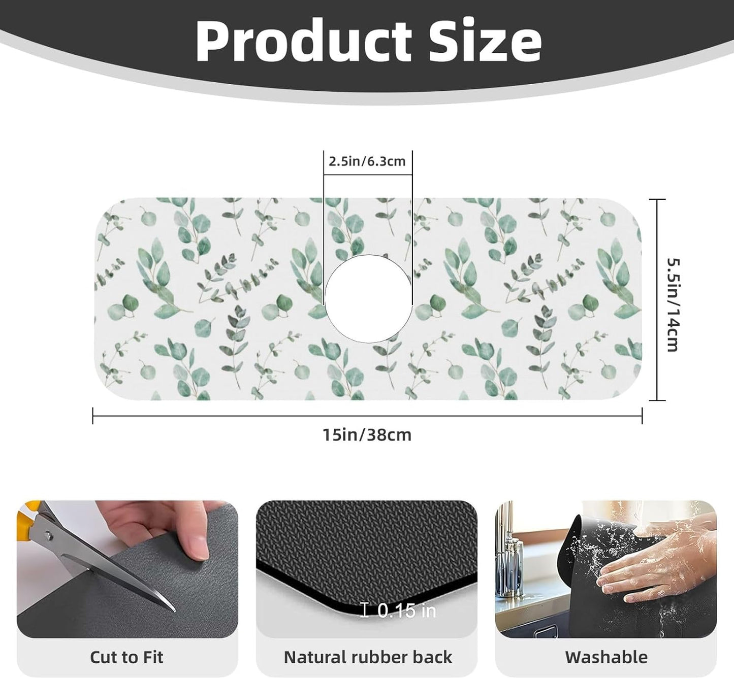 Abstract Flower Blooming Floral Watercolor Kitchen Sink Splash Guard Faucet Mat Super Absorbent Fast Drying Mat Sink Gadgets-Fast Drying Pad Sink Mat For Kitchen Bathroom (15" X 5.5" )