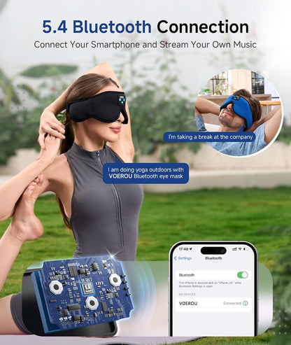 Voerou Sleep Mask with Bluetooth Headphones, Zero Pressure Wireless Sleeping Eye Mask, 100% Light Blocking Sleep Headphones for Side Sleepers, Suitable for Sleep Nap Travel, Cool Gadgets Unique Gifts