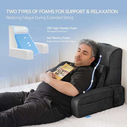 Kayfia Reading Pillow, Gel Memory Foam Back Rest Pillow, 19", Gray
