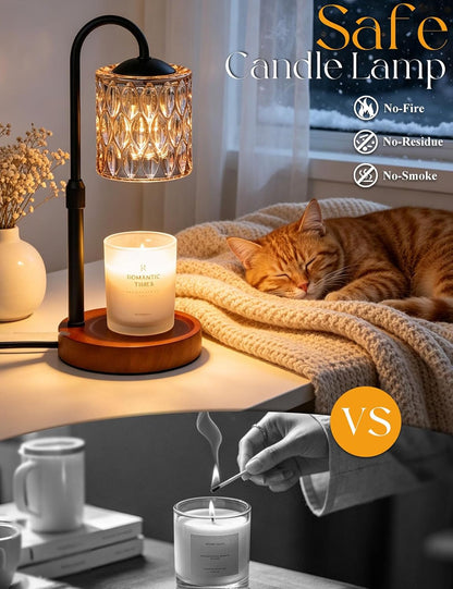 Briever Dimmable Candle Warmer Lamp with Timer, Height Adjustable Electric Candle Wax Warmer, Christmas Birthday Gifts for Women Mom, House Warming Gifts New Home Room Decor, Black Solid Wood Base