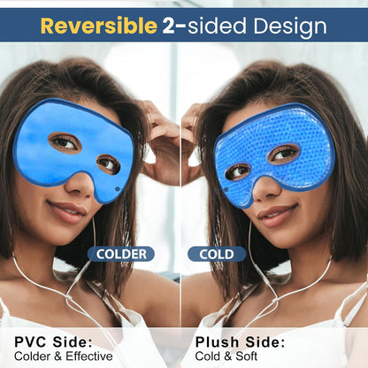 BeeVines Cooling Eye Mask, XL Jumbo Size Freezer Gel Eye Masks (2 Pack)