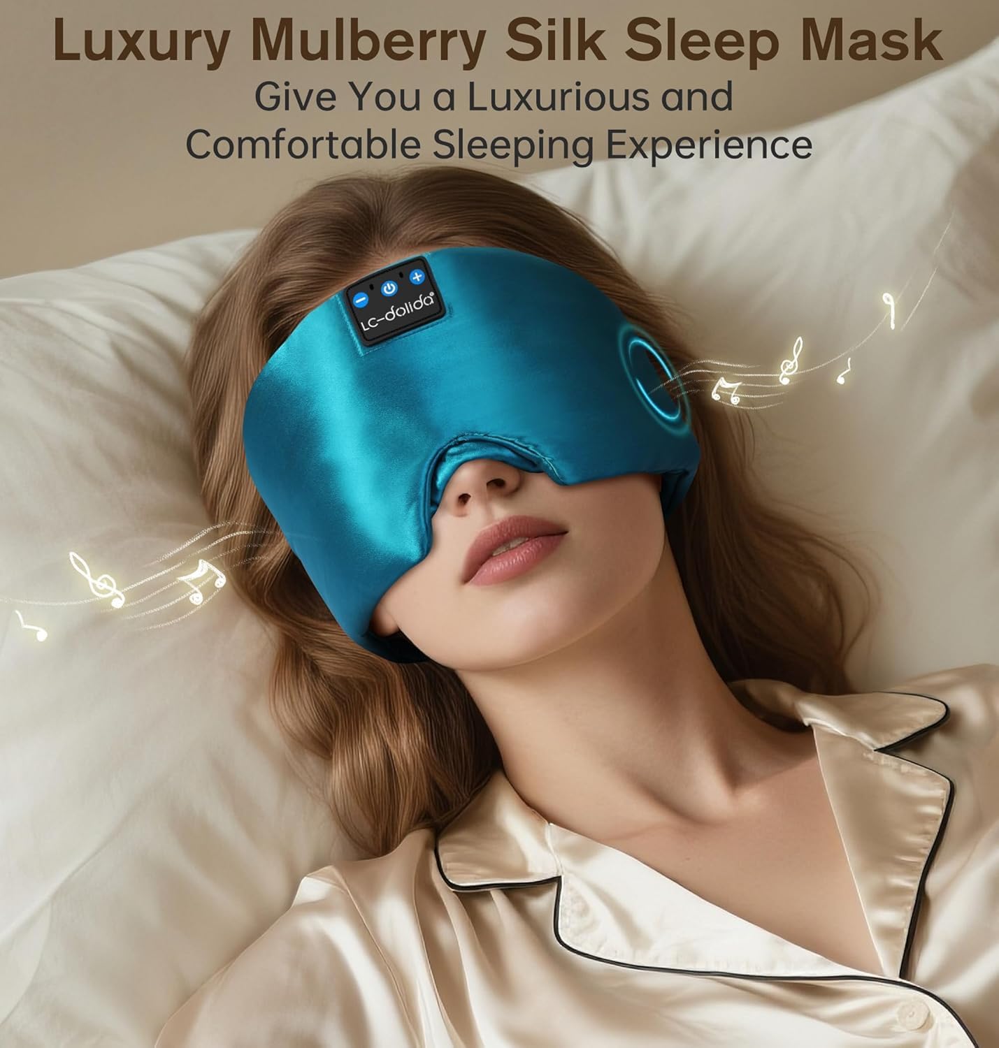 LC-dolida Luxurious Silk Soft Sleep Mask, Sleep Headphones with Bluetooth 5.4 for Side Sleeper, Total Blackout Eye Sleeping Mask for Women and Men, Ideal Gift for Restful Sleep, Travel(Black)