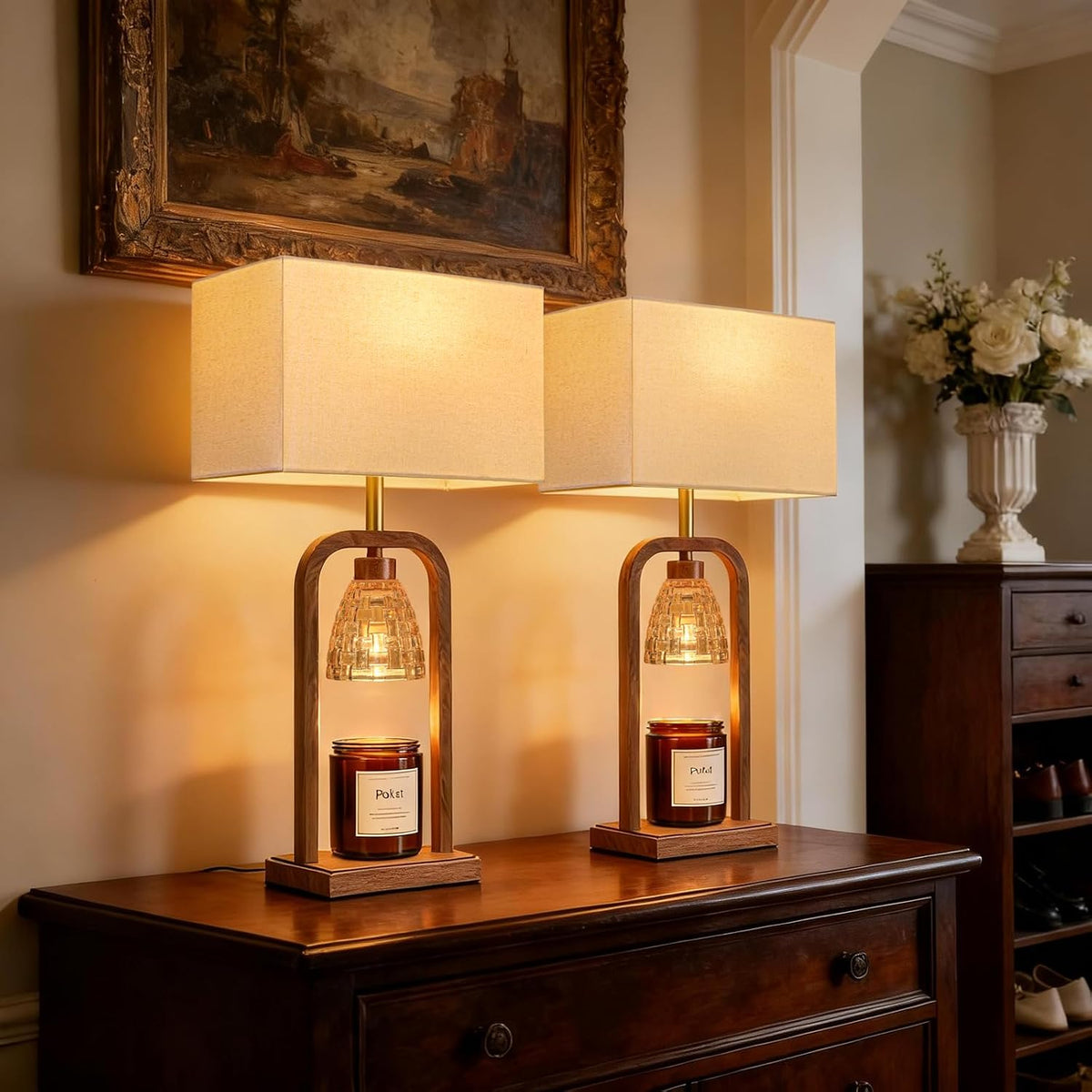 PoKat 2 in 1 Gold Table Lamp with Candle Warmer, Timer & Dimmer, Modern