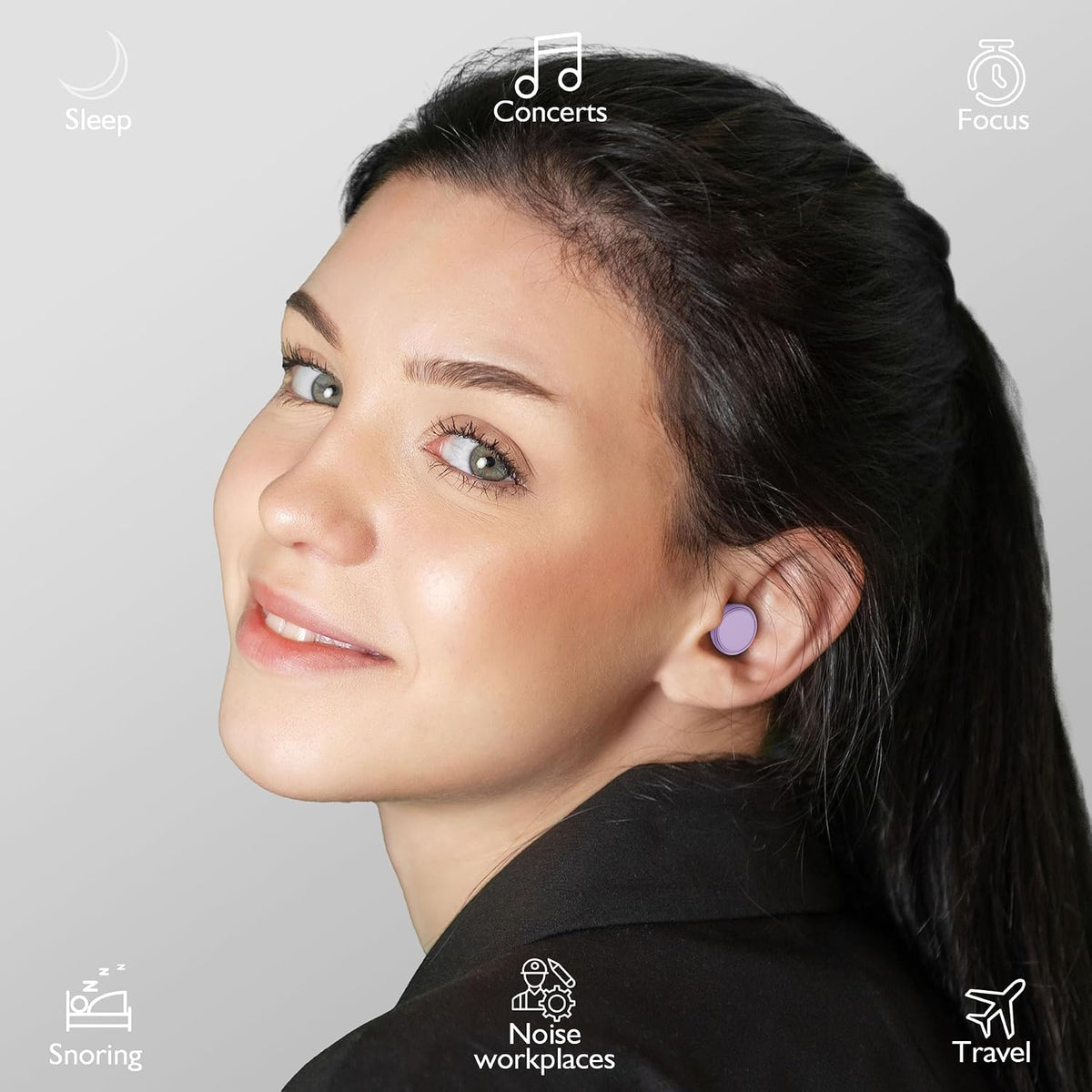 Jayine 2 Pairs Ear Plugs for Sleeping, Soft Full Silicone Ear Plugs for Noise Reduction 25dB, Reusable Hearing Protection Earplugs for Concert, Focus, Noise Sensitivity, 8 Ear Tips in S/M/L - Purple