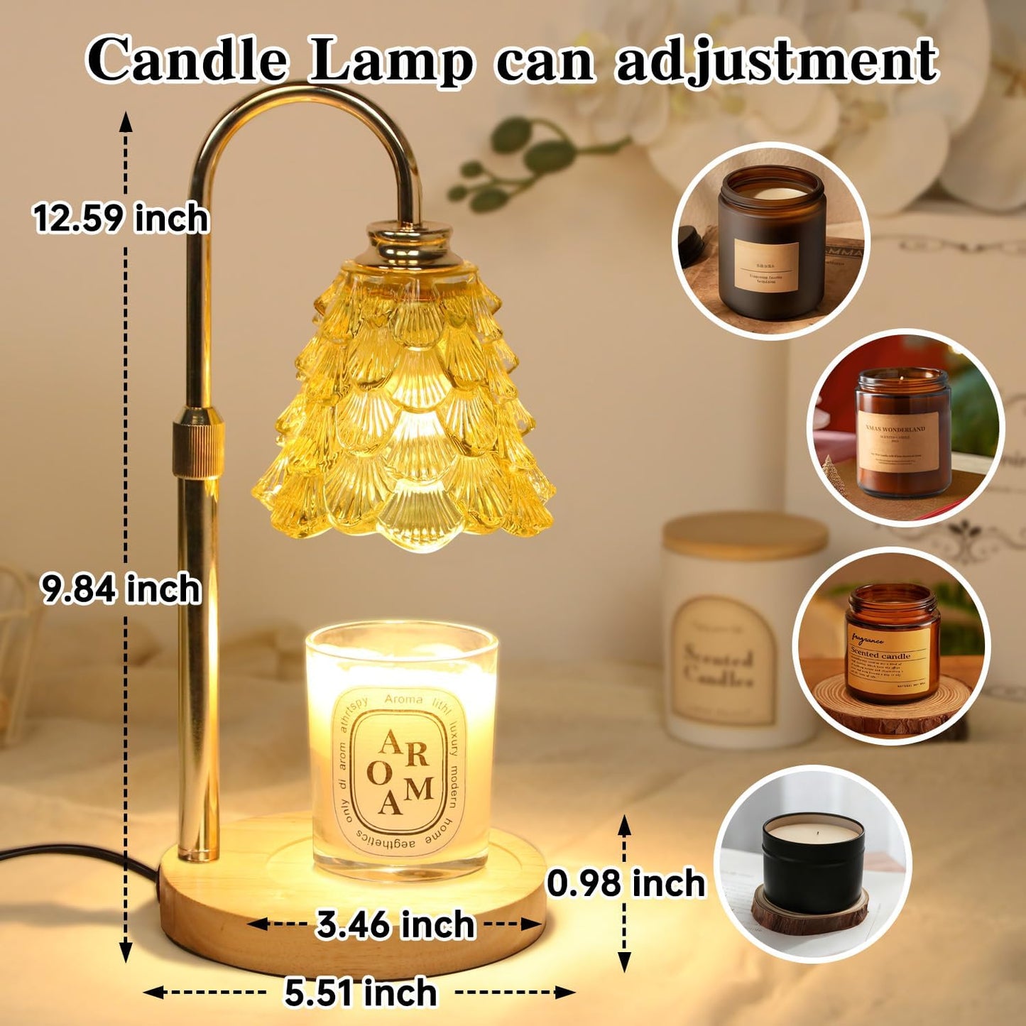 Fragrance Candle Warmer Lamp with 2 Bulbs Electric Candle Warmer with Timer & Dimmer for Home Decor
