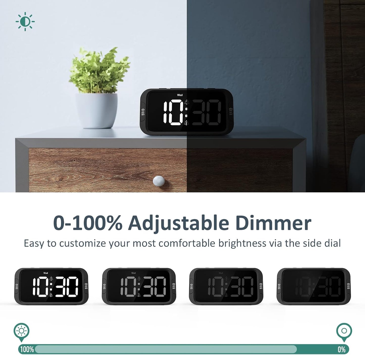 Odokee Digital Dual Alarm Clock for Bedroom with 0-100% Dimmable Display | Easy to Set Alarm Clock with Weekday/Weekend Mode - Loud Alarm for Heavy Sleepers with 5 Sounds Adjustable Volume - Blue