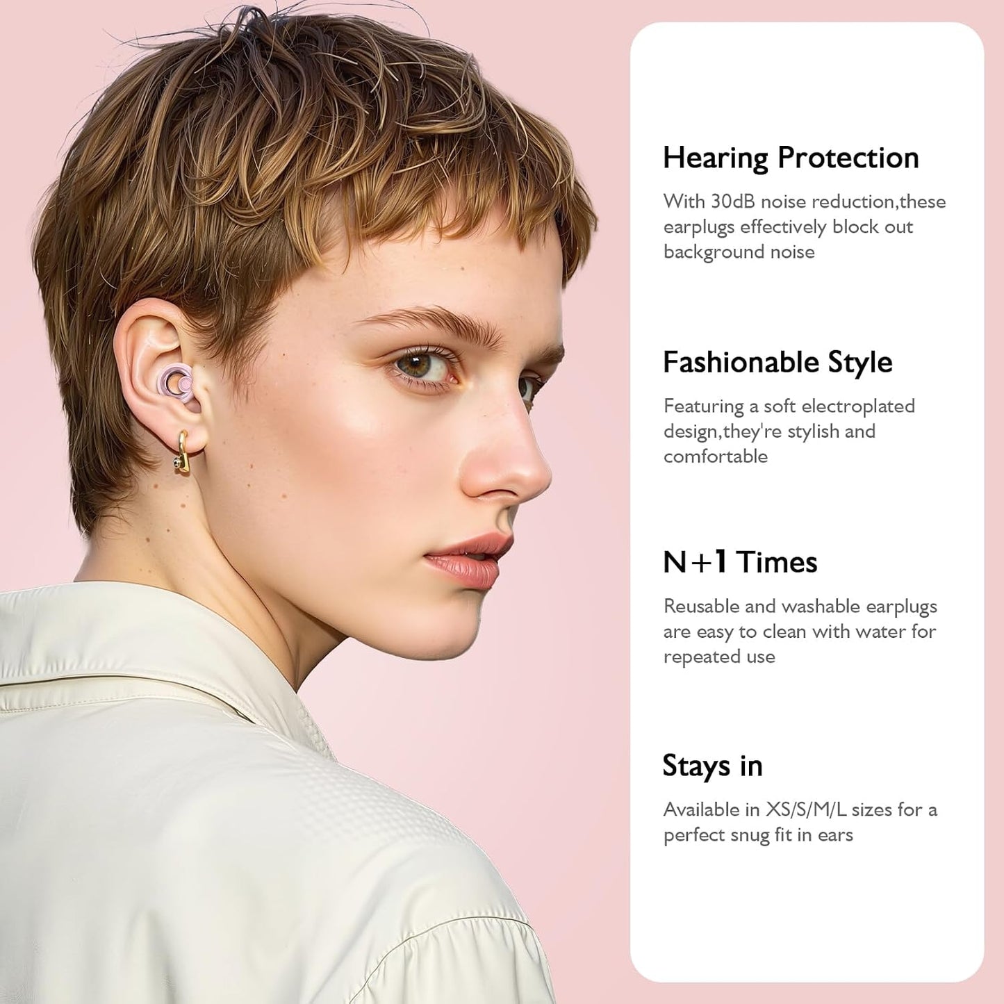 Ear Plugs for Sleeping Noise Cancelling - Reusable Silicone Earplugs for Concert, Motorcycle, Sports and Festivals, 30dB Noise Reduction, Washable Hearing Protection - Pink