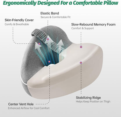 xiaomubiao Memory Foam Knee Pillow for Side Sleepers, Cooling Leg Pillow with Adjustable Strap for Sciatica, Hip & Back Pain Relief, Orthopedic Contour Between Leg Cushion with Washable Cover