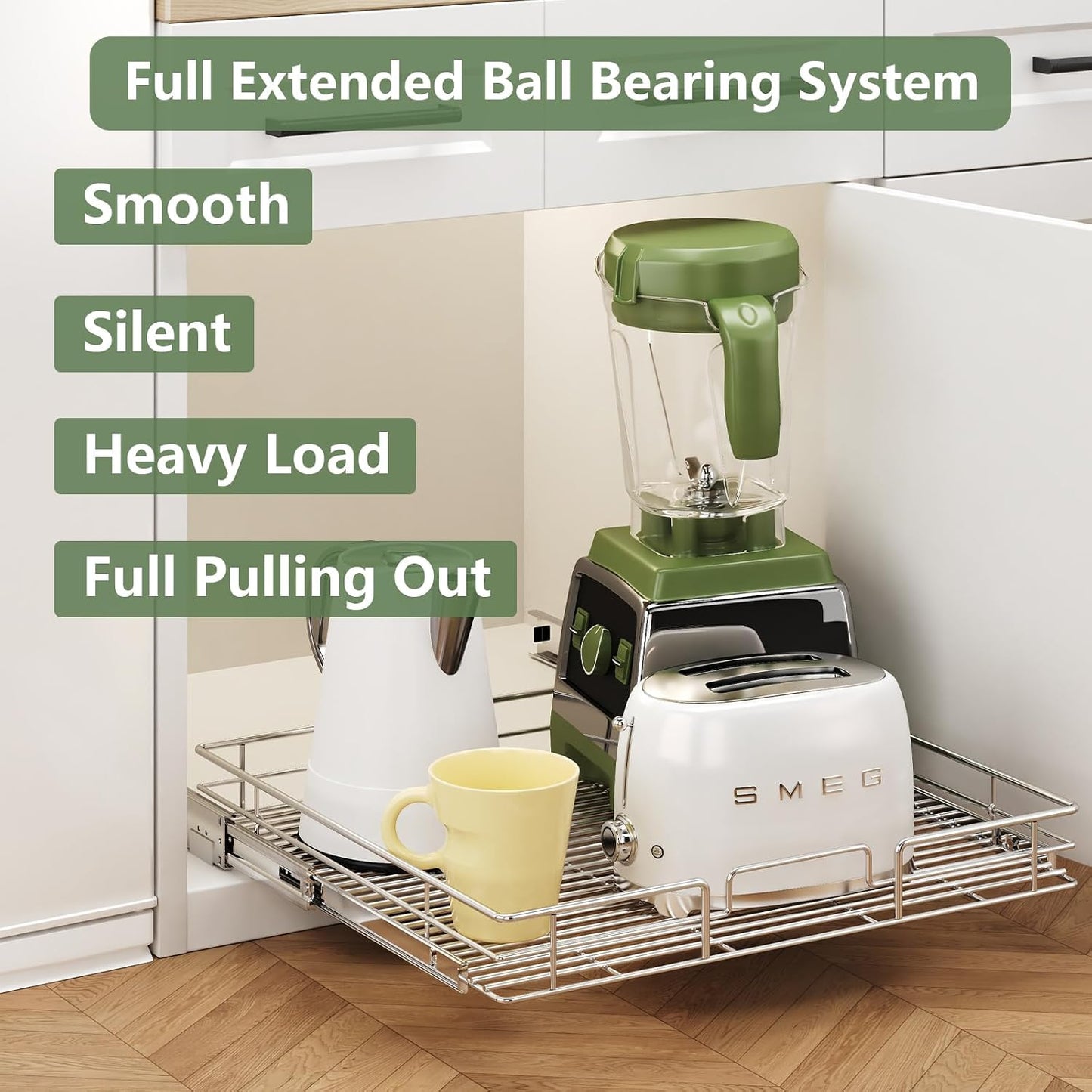 LOVMOR 2 Tier Individual Pull Out Cabinet Organizer 11" W x 18" D, Slide Out Kitchen Cabinet Storage Sliding Shelves