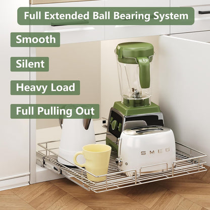 LOVMOR 2 Tier Individual Pull Out Cabinet Organizer 11" W x 18" D, Slide Out Kitchen Cabinet Storage Sliding Shelves