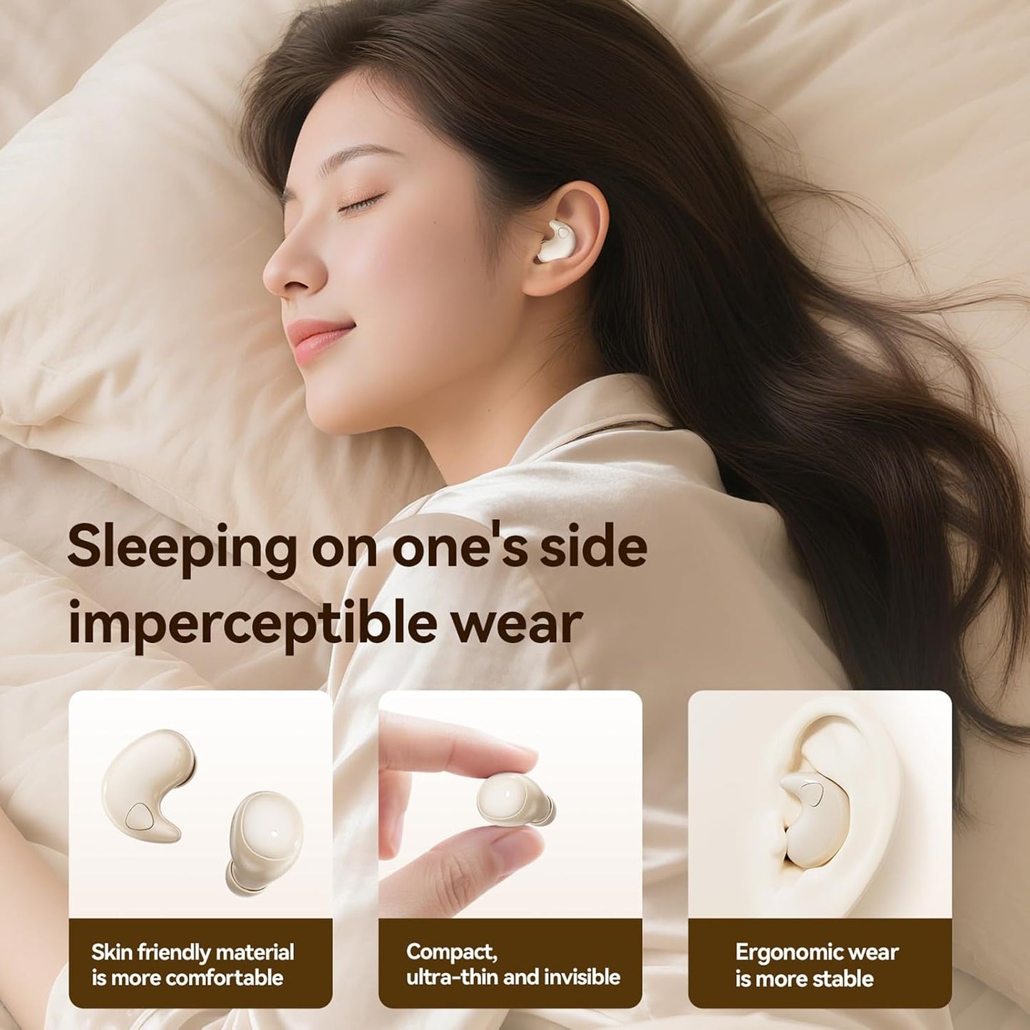 Invisible Mini Sleep Earbuds Wireless Bluetooth, 2-in-1 Dual Design for Side Sleepers, Ultra-Low Profile Soft Ear Tips for Small Ears, Noise Blocking Sleep Headphones with Portable Charging Case