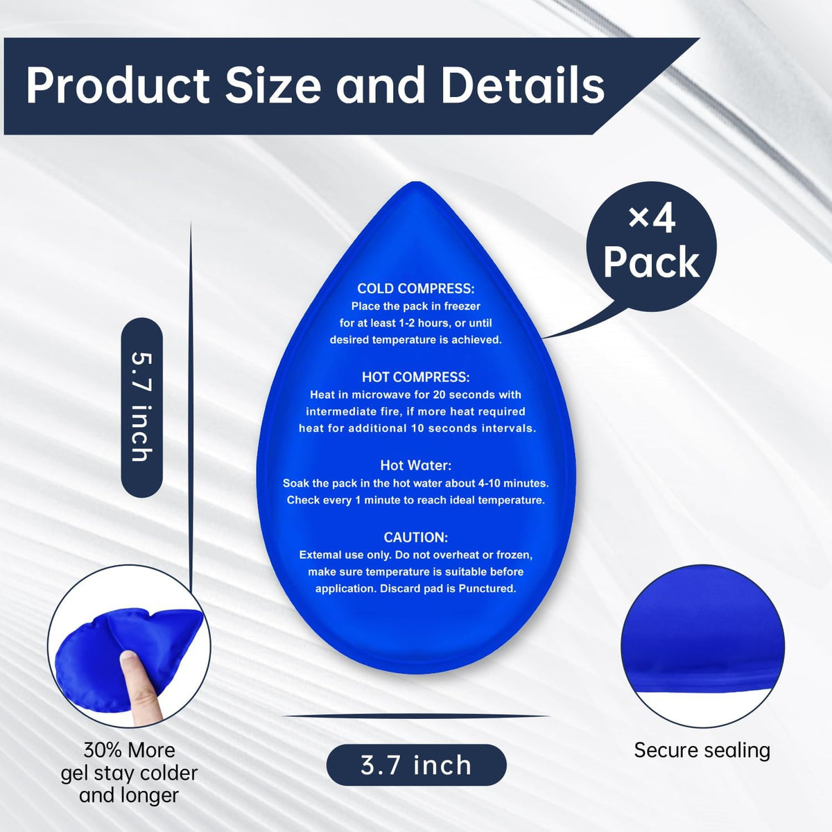 ZNÖCUETÖD 4 Packs Small Gel Ice Packs for Injuries Reusable Compatible with Wisdom Teeth Ice Pack Head Jaw Face Wrap Oral Dental Surgery Recovery