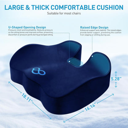 BlissTrends Memory Foam Seat Cushion for Office Chair & Car Seat, Black | 4.7in Ergonomic Tailbone & Sciatica Support with Removable Velvet Cover for Pressure Relief and Long Sitting Comfort