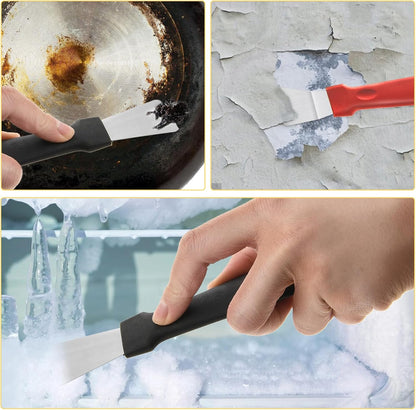 5 Pack Kitchen Stove Cleaning Brush + Scraper Tool Set, Stainless Steel and Nylon Brush Head Brushes Heavy Duty Scraper for Gas Burners Cooktop Pan Brass Kitchen, Bathroom, Range Hood Grease Grime
