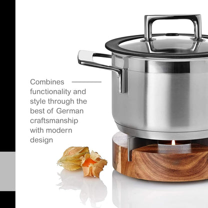 AdHoc Tuto Decorative Teapot and Food Warmer - Portable Warmer for Food & Drinks - Wood Warming Plate with Stainless Steel Plate - Warmer for Mid-Sized & Smaller-Sized Teapots