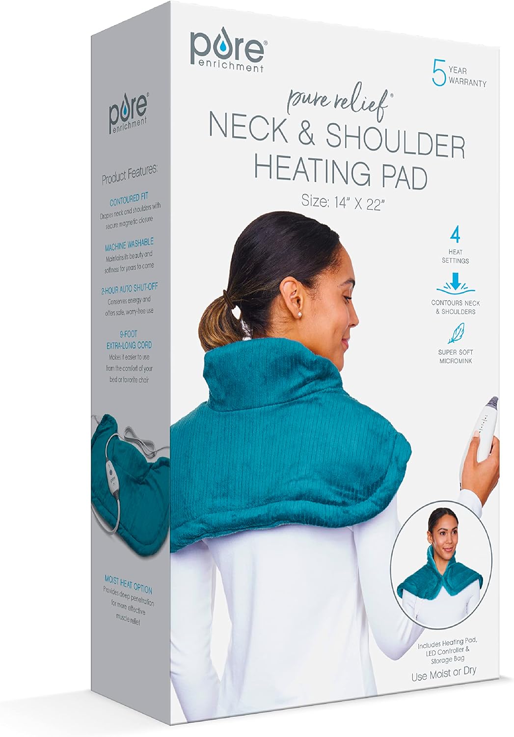 Pure Enrichment PureRelief Neck & Shoulder Heating Pad with 4 Heat Settings