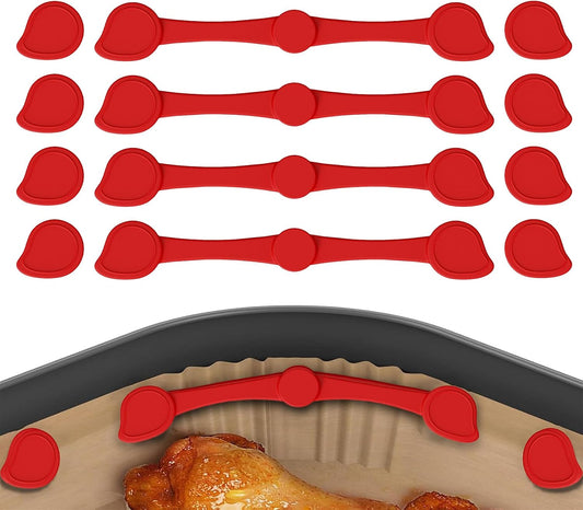 Air Fryer Magnets Silicone Buckle for Parchment Paper Liners, High-Temp Resistant Air Fryer Accessories, Safely Lock Paper from Heating Element or Covering Food, Prevent Burning (Red)