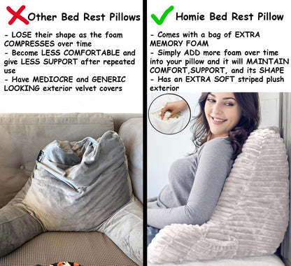 Homie Reading Pillow with Reading Light and Wrist Support, Has Arm Rests, and Back Support for Bed Rest, Lounging, Reading, Working on Laptop, Watching TV (Gray)