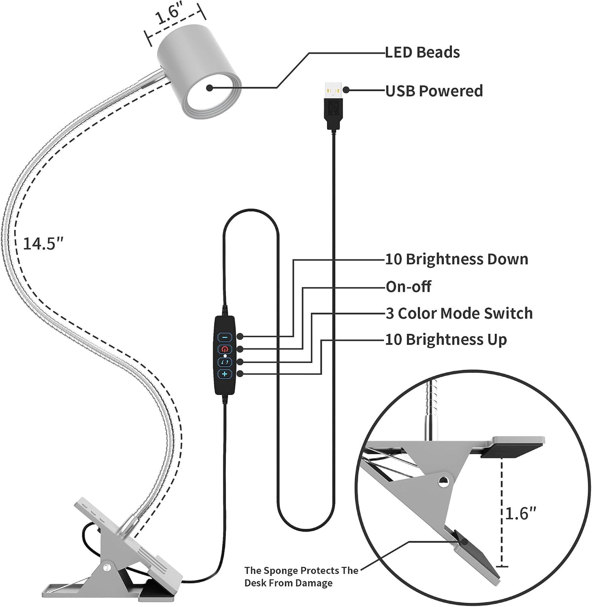 Desk Lamp USB Clip On Light,Book Lights for Reading at Night Clamp Light