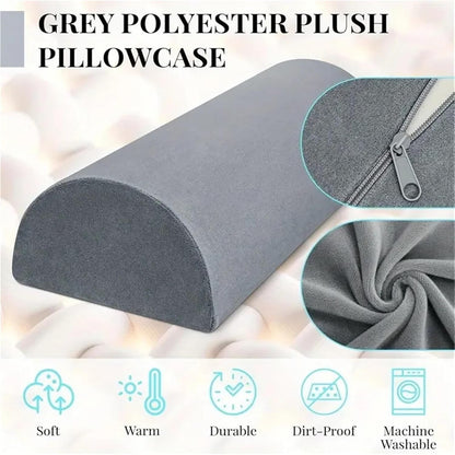 Half Moon Bolster Pillow, Gray, Memory Foam, 16.1x7x3.9 Inches, Semi-Roll Knee Support for Leg Elevation, Back Lumbar Neck Relief, Washable Cover
