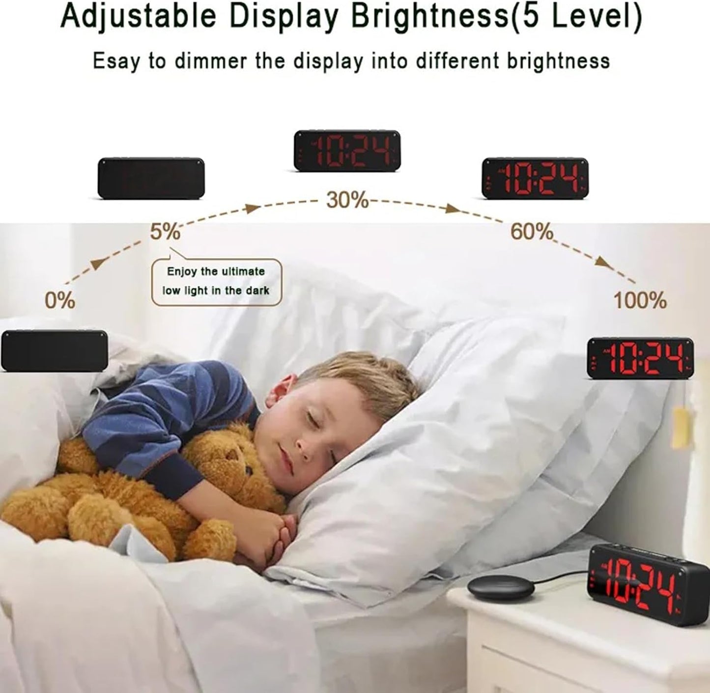 Multifunctional USB Charging Vibratings Alarm Clock with Bed Shaker for Heavy Sleepers with Strong